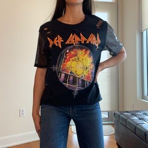 Def Leppard Rock Shirt with Sequin Sleeves size S